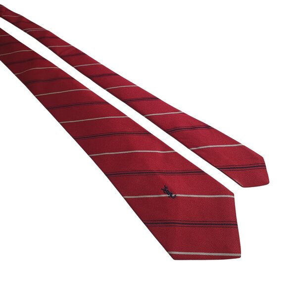 Yves Saint Laurent Red Blue Vintage Striped Silk Tie Embroidered Logo Classic - Picture 1 of 6